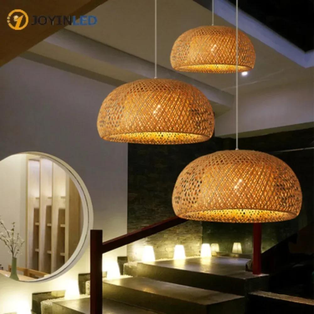 JOYINLED Suspension Lantern Ceiling Light Natural Rattan Wicker Chandeliers Hand-Woven Bamboo Lampshades Lighting Fixtures