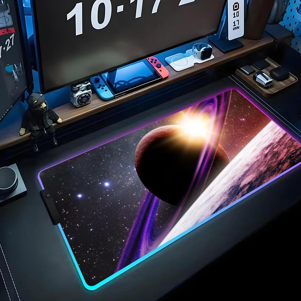 Коврик для мыши Saturn RGB Игровой коврик для мыши Большой светодиодный коврик Настольный коврик для ПК Светящийся коврик для мыши Большие коврики для клавиатуры Настольный ковер с подсветкой