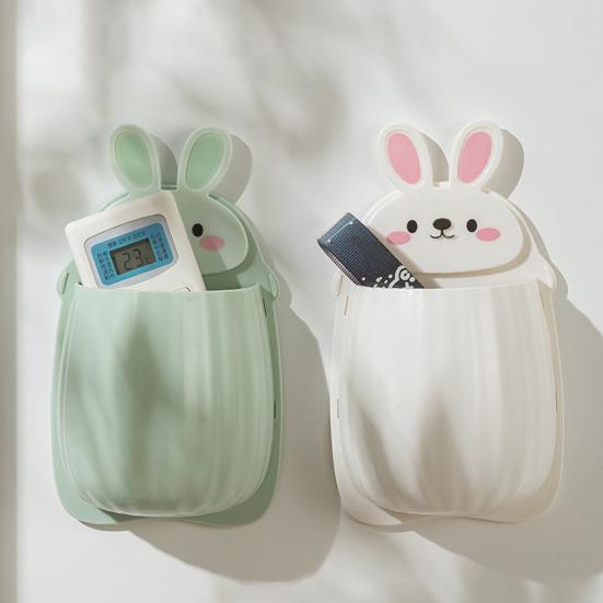 Настенный держатель для зубных щеток, противоскользящая полка для хранения в форме мультяшного кролика, самоклеящаяся настенная полка для хранения с глубоким карманом