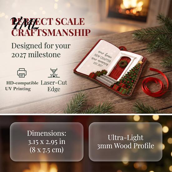 Red Lanyard Decoration Items Wooden Christmas House Ornament, 2D Castle Car Hanging Decor with Shape Ornaments String, Rustic Tree Pendant,