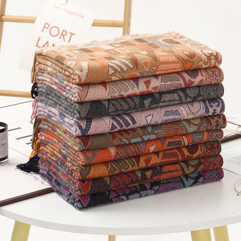 Этнический стиль шаль с декоративным шерстяным кашемировым шарфом для женщин зима высокий класс новый жаккардовый имитация кашемира шарф