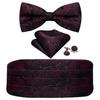 Barry.Wang Mens Cummerbund Belt and Bowtie Set Silk Pre Bow Tie Hanky Cufflink Set
