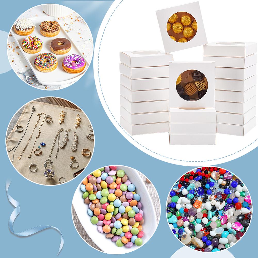 70pcs Cardboard Paper Handmade Soap Gift Packaging Boxes with Round Visible Window Square White 10.1x10x2.3cm