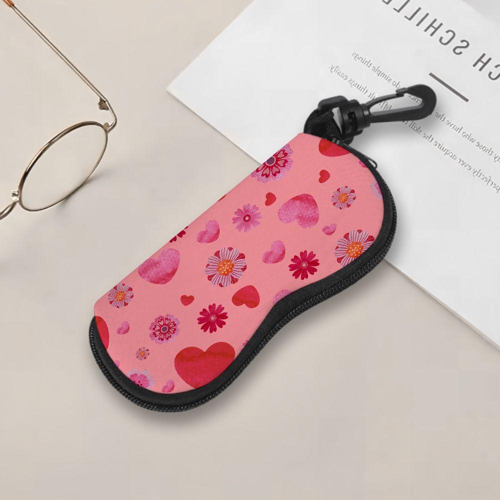 Floral Heart Print Soft Eyeglasses Sunglasses Case, Portable Fabric Spectacle Pouch, Lightweight Protective Bag for Travel Daily Accessories Women