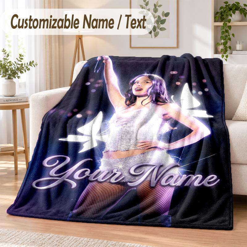 Olivia Rodrigo Custom Name Flannel Throw Blanket Soft Warm for Sofa Bed Indoor Home Use
