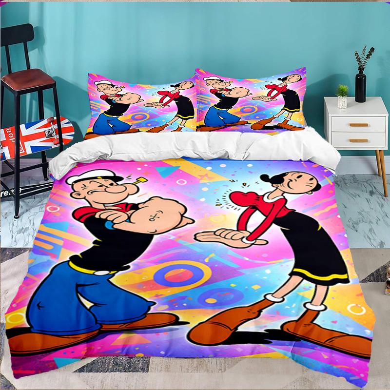 Po-peye And Olive In Action 3PCS Bedding set,Ideal for 1pc Duvet Cover And 2pcs Pillowcases Perfect for Fan gift,Ideal for Bedroom, Dormitory