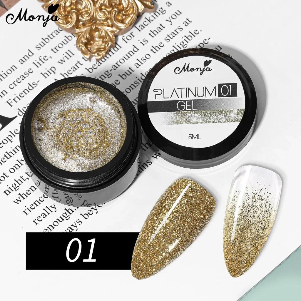 monja 5 мл гели для ногтей УФ-лак платиновый блестящий светоотражающий порошок гибридный лак для рисования отмачиваемый лак цветные маникюрные аксессуары
