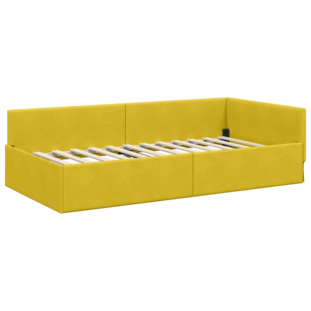 L shaped bed frame with headboard Yellow 80 cm x 200 cm Velvet