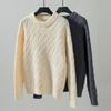 Autumn Winter Vintage Loose Long Sleeve Top Solid Color Cardigan Knitwear O-Neck Sweater