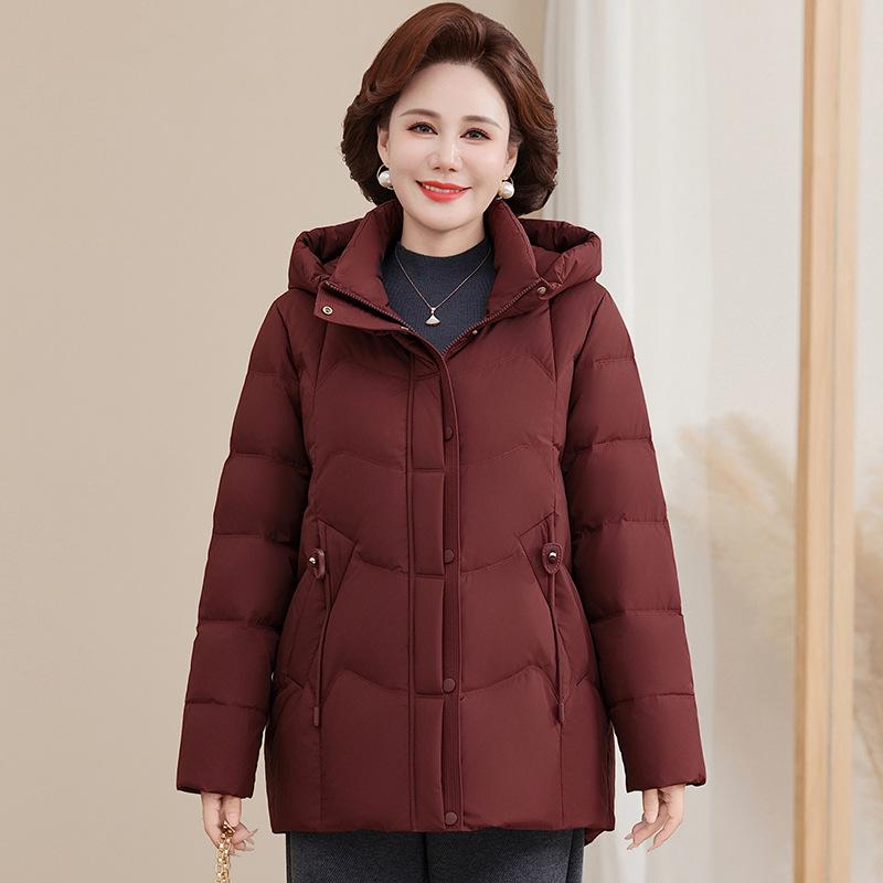 Middle-aged and elderly down jackets women's short models, new winter thickened warm foreign fashion temperament hooded jacket