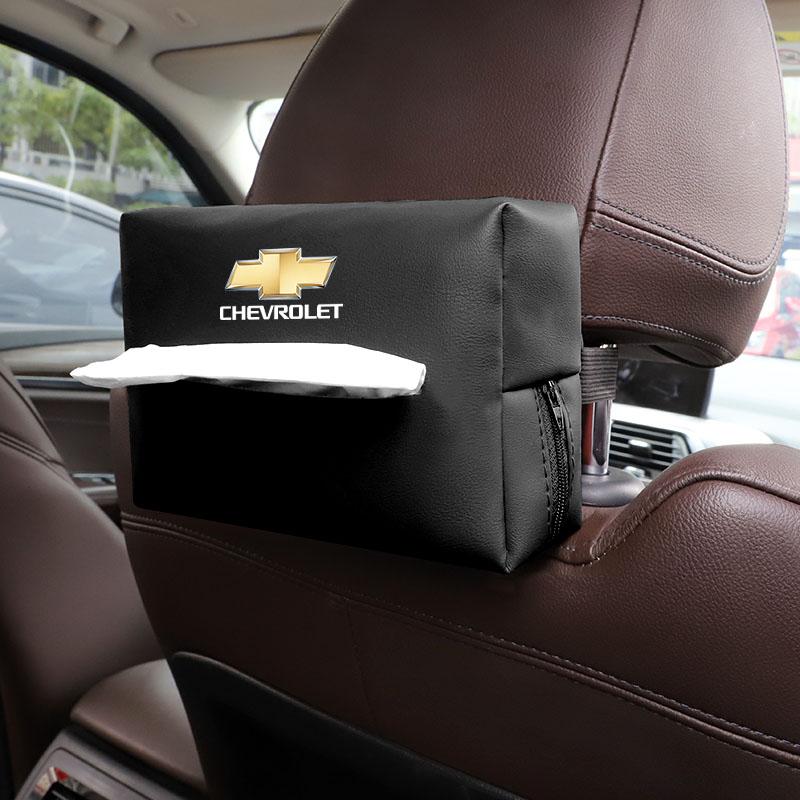 BODCA1 PU Leather Car Tissue Box Facial Tissue Storage Bag For Chevrolet Bolt Spark Tahoe Z71 Aveo Impala Lacetti Malibu Sail SS Cruze