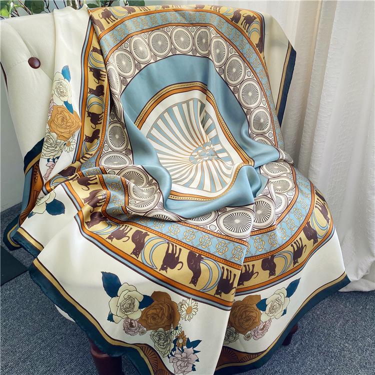 Intellectual Elegance Flower Mulberry Silk Scarf Women'S 110Cm Silk Square Scarf Shawl Fresh Print