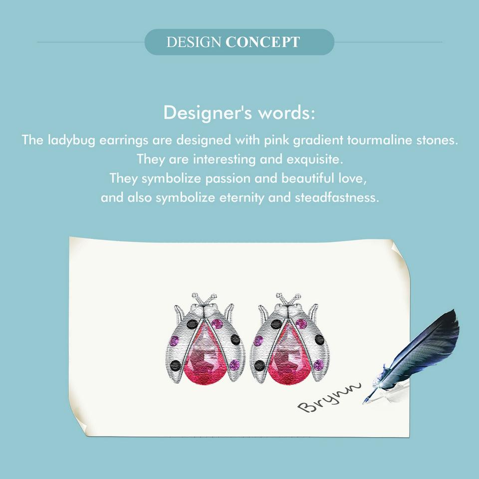 WOSTU Женские серьги-гвоздики из стерлингового серебра 925 пробы с розовой божьей коровкой, многоцветные серьги с турмалином с цирконием, открытые серьги-гвоздики, зажимы для вечеринок, ювелирные изделия, подарок