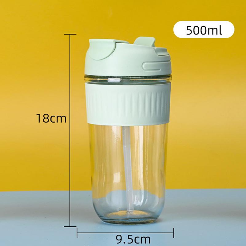 Портативная стеклянная бутылка для воды объемом 350/500 мл с соломинкой, кофейная кружка, чайная чашка, питьевая посуда, герметичная питьевая чашка для путешествий на открытом воздухе