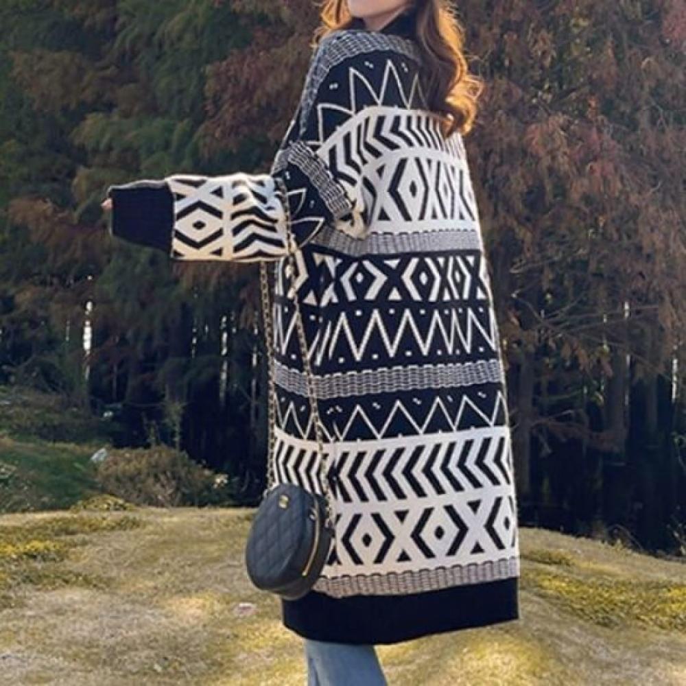 NaVaVa Women Retro Pattern V Neck Long sleeVe Knit Cardigan Nk2778
