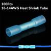 100X Car SUV 16-14AWG Heat Shrink Wire Crimp Connectors Terminal Blue Waterproof