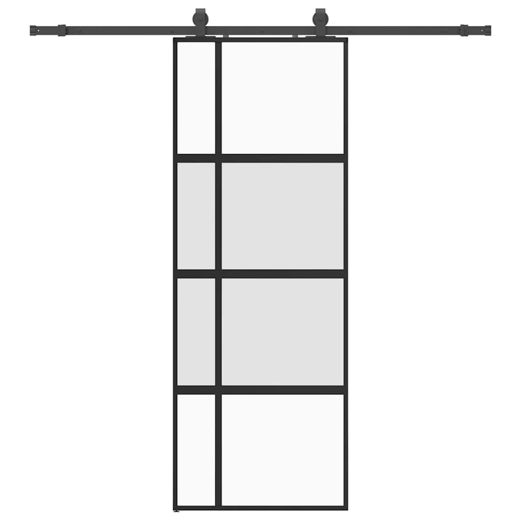 Sliding Door with Fittings Black 76 x 205 cm Tempered Glass