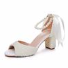Fashion New 7cm High Heel Women's Shoes Pearl Water Diamond Beaded Drift Sandals Thick Heel Shallow Mouth Fashion Versatile Bridal Shoes