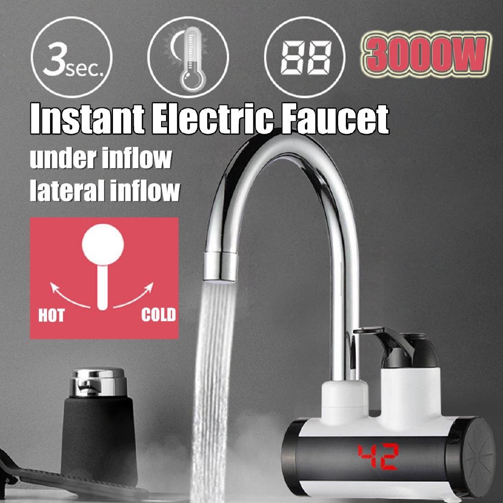 220V IPX4 Instant Electric Faucet Tap Hot Water Heater LED Display Bathroom Kitchen Under Inflow/Lateral Inflow 3000W