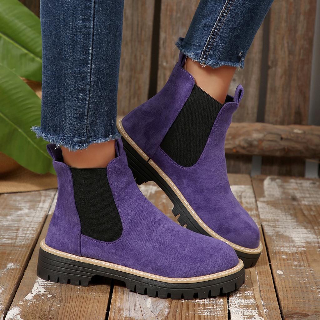2025 Autumn and Winter New Foreign Trade Women's Martin Boots Large Size Round Head Thick Sole Thick Heel Suede Medium Boots