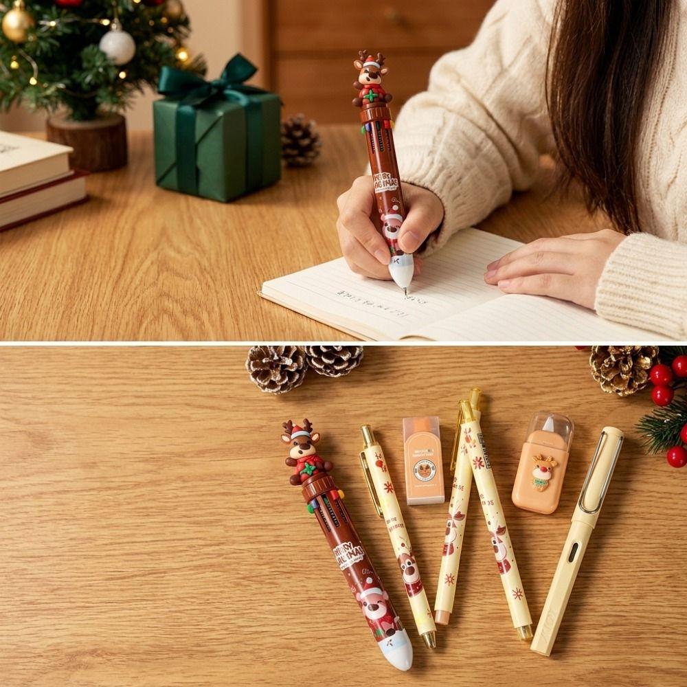 6Pcs/Set Highlighter Pen Student Tools Gift Kit Cartoon Christmas Learning Gift Box Kids Stationery