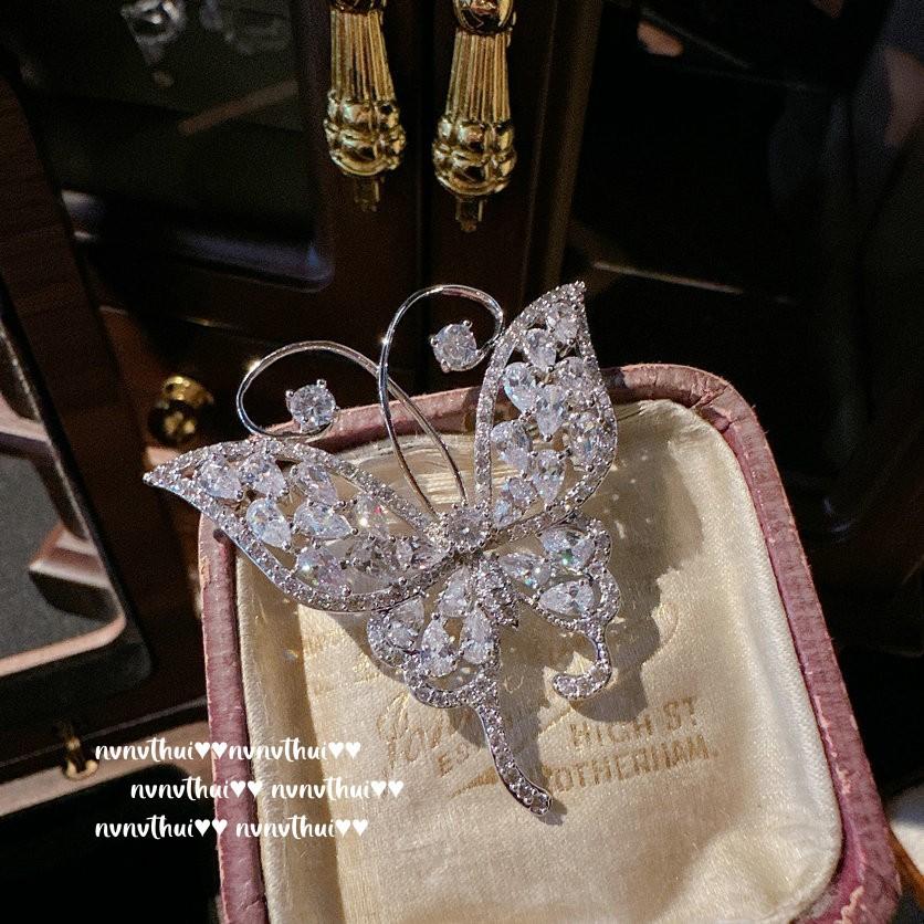 Брошь-заколка «Секретное царство», яркая бабочка, летающий драгоценный камень, «Галактическая яркость», покрытие 18 карат золотом, брошь-венок с бантом и цирконами