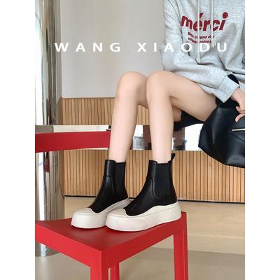 Коровья кожа~ Натуральная кожа Ботинки челси Женские Осенне-зимние Новые Ботинки Мартин Платформа-маффин Спортивные ботинки