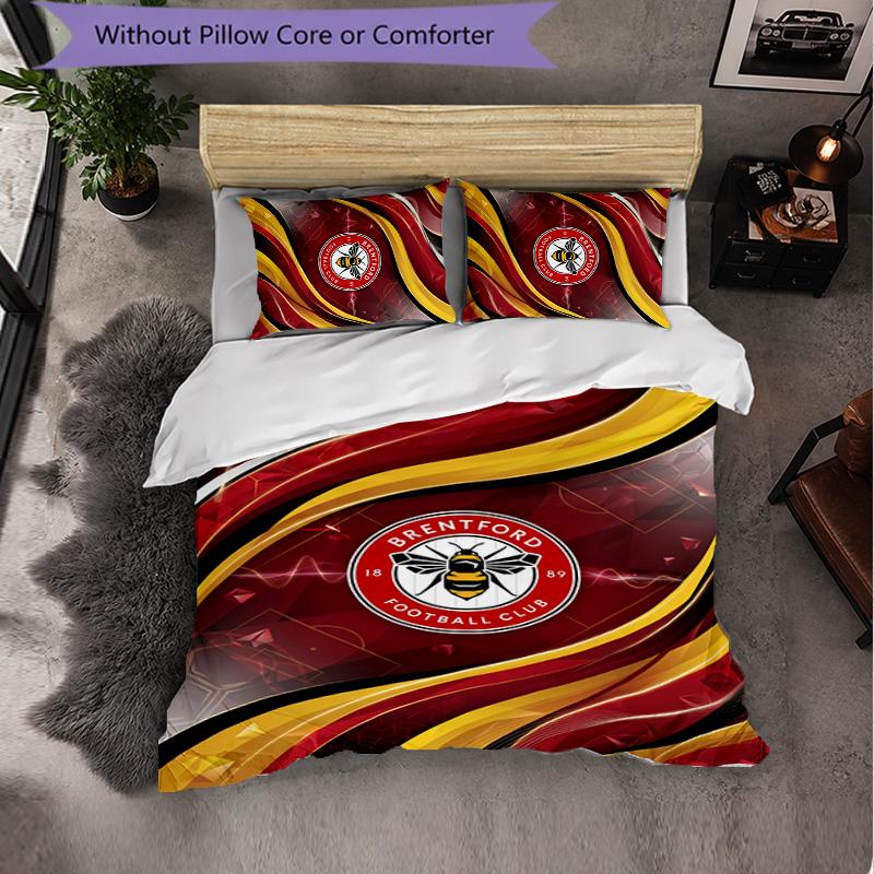 Brentford Football 3 Piece Bedding Set Soft Duvet Cover Set with Pillowcases Printed Bedroom Decor Set for Home