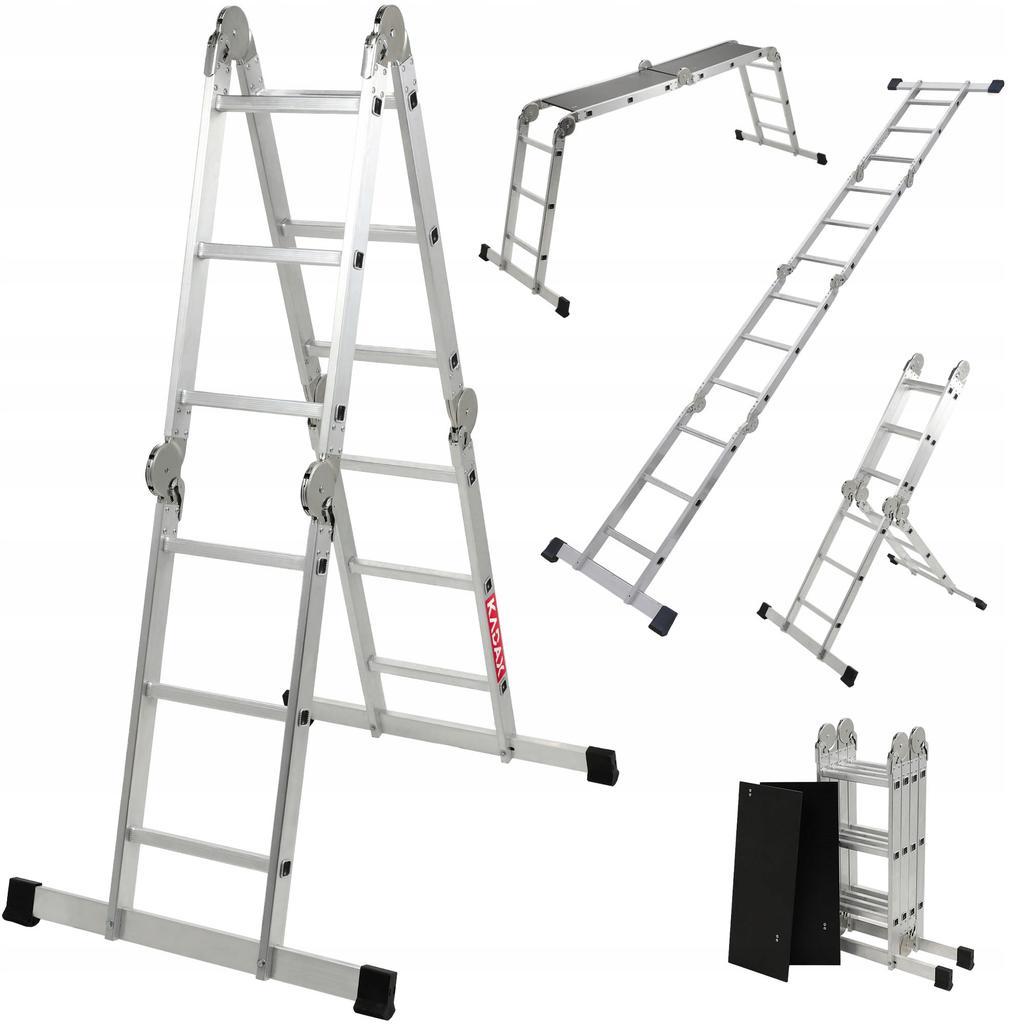 KADAX Алюминиевая многофункциональная шарнирная лестница 4x3 Прочная + платформа 150 кг