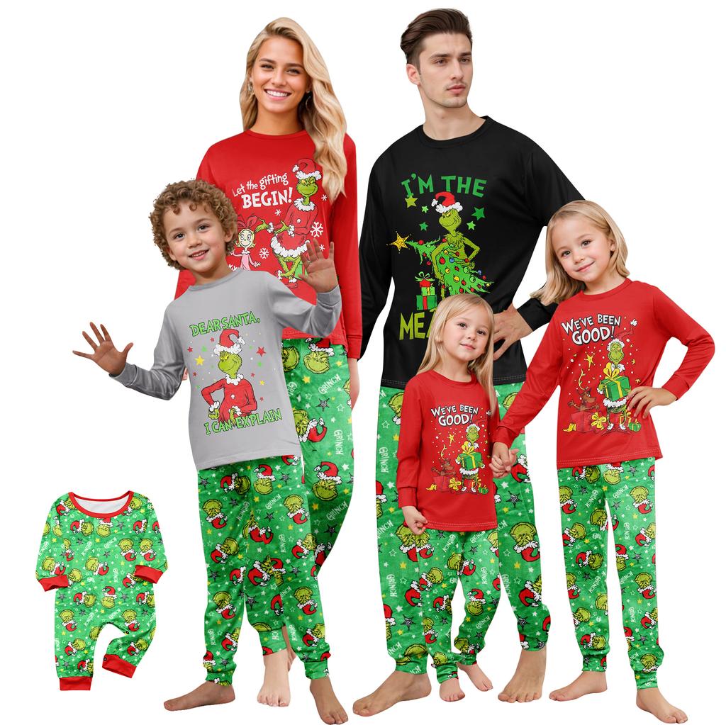 Christmas Print Cute Family Set Pajamas, Home Clothes, Family Set Long Sleeve Top Pants Set