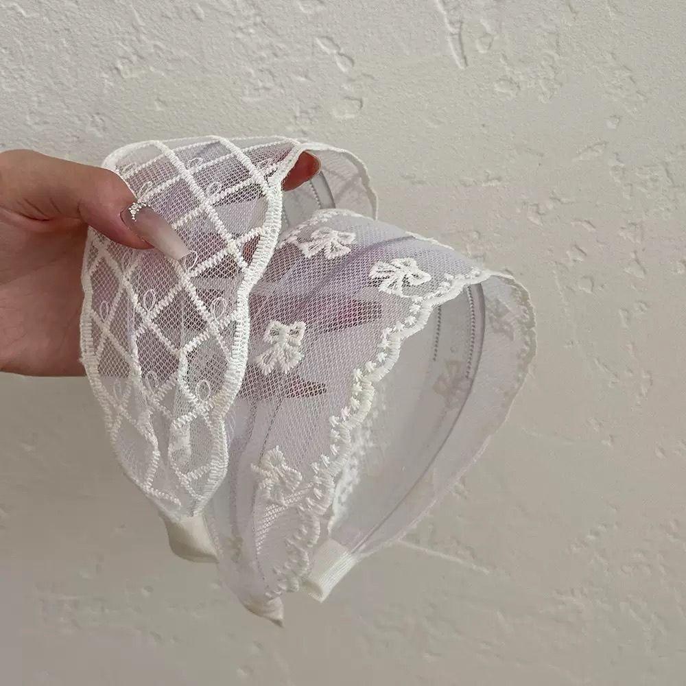 Bowknot Bow Hair Band Wide Edges Mesh Hair Hoop All-match Embroidery Lace Headband Headwear