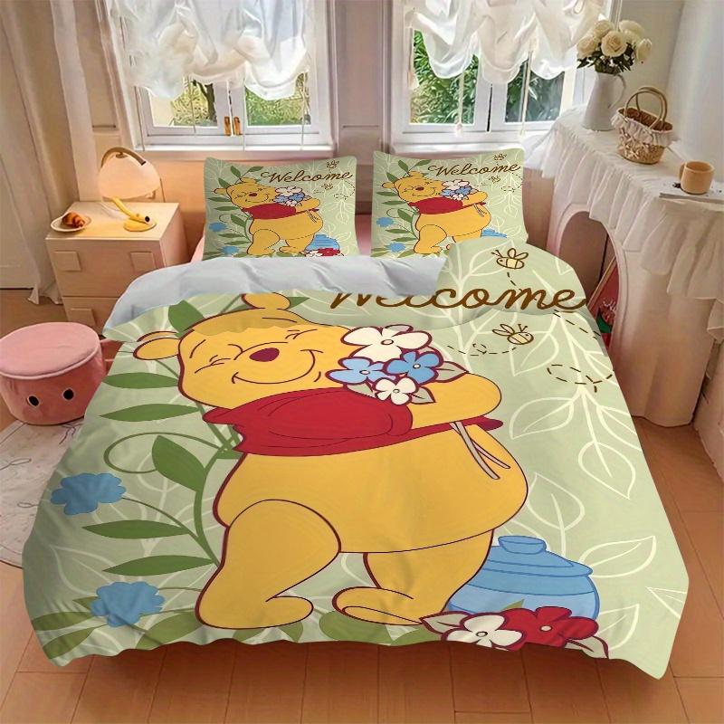 3pcs Winnie the Pooh Floral Bedding Set - Includes 1 Quilt Cover and 2 Pillowcases, Comfortable Bedding with Stylish Design for Bedroom, Machine