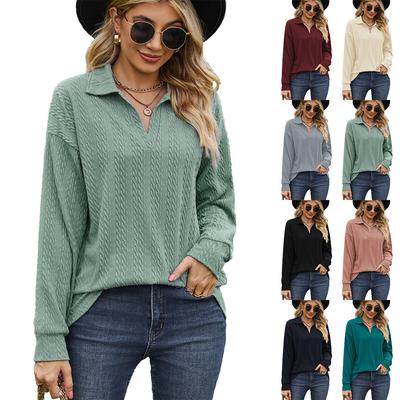 Осень/зима 2023, женская повседневная однотонная свободная толстовка с длинными рукавами и лацканами