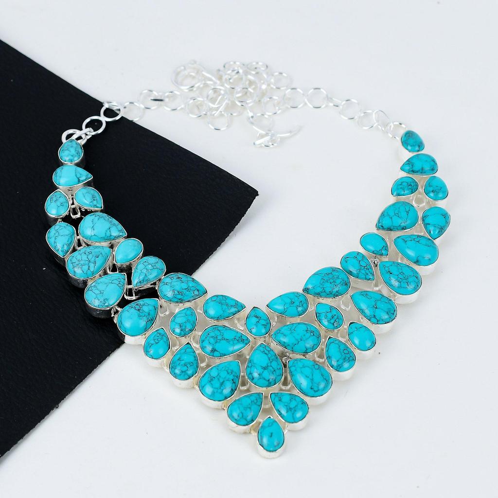 Натуральный бирюзовый драгоценный камень ручной работы из стерлингового серебра 925 пробы, ожерелье с гальванопластикой, бирюзовое серебро для жены, унисекс, ожерелье, пасхальные подарки