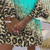 Leopard Print V-Neck Loose Color Block Summer Beach Dress for Women
