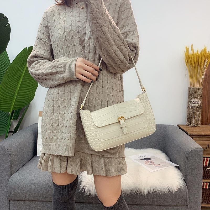 Bag Autumn Crocodile Cross Body Bag Niche Armpit Baguette Shoulder Bag with Genuine Leather