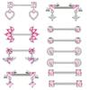2pcs Love Heart Nipple Piercing Stainless Steel Nipple Ring Bar Breast Nail Body Piercing Zircon Barbell Nipple Chain Rings