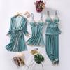 Autumn Winter Velvet Nightwear Velour Female Sleepwear Pajamas Four Piece Set Nightgown Loose Casual Home Clothes Lounge Wear