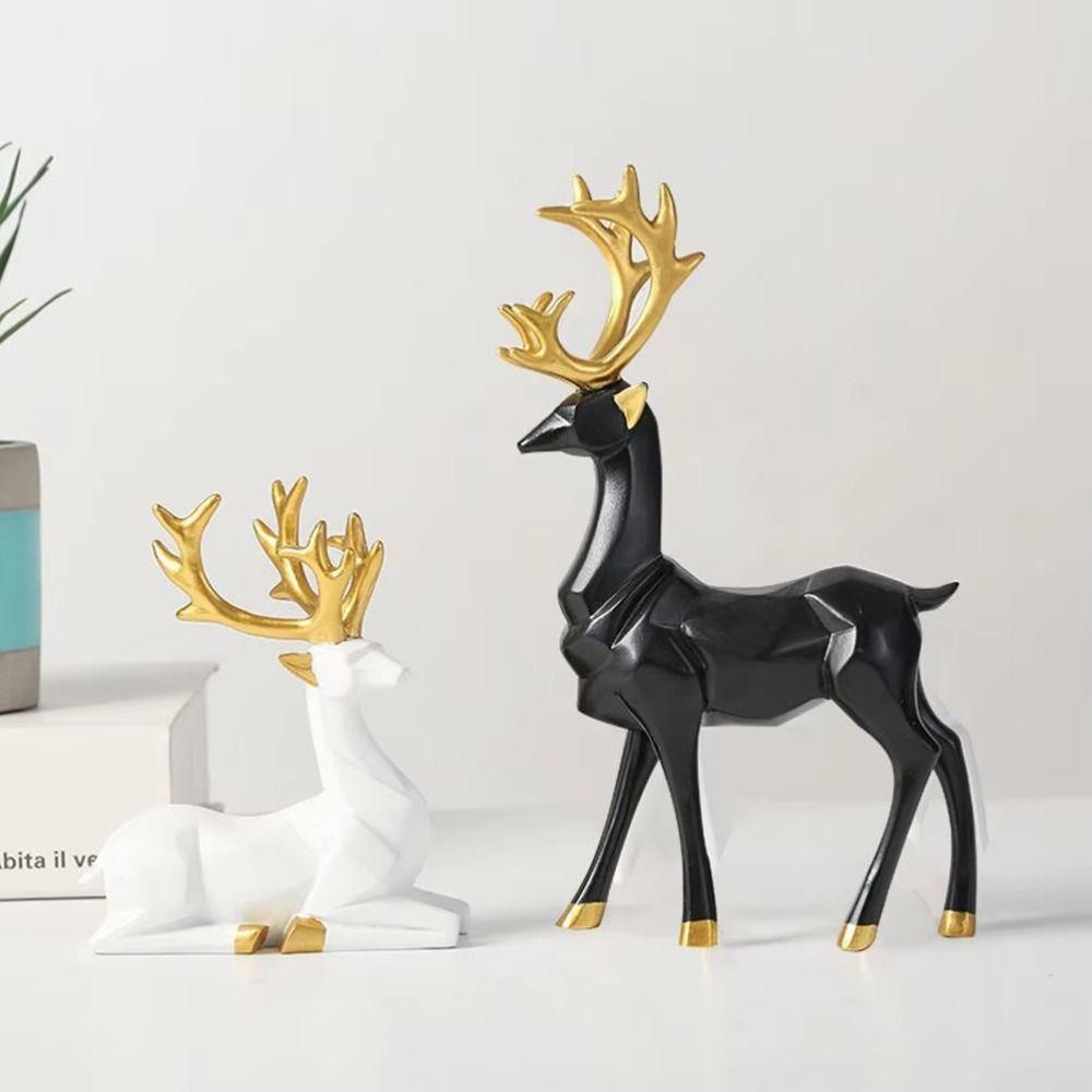 2Pcs Modern Resin Reindeer Sculpture Sitting/Standing Position Elk Figurine Table Decor
