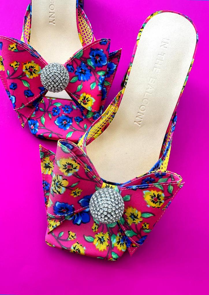 In The Balcony Petal Pop Mesh Crystal Ball Ribbon Sandals 6Cm Heel