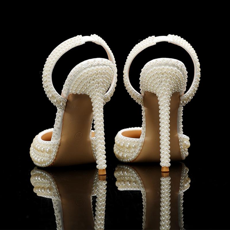 Роскошные Свадебные Женские Туфли-Лодочки Ручной Работы из Жемчуга, Элегантные Туфли-Слингбэки на Высоком Каблуке с Острым Носком, Летние Вечерние Свадебные Туфли