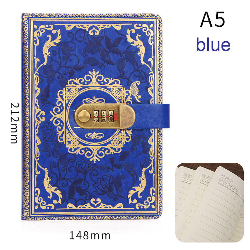 Vintage A5 Leather Notebook Glitter Embossed Flower Pattern Ruled Lined Paper Secret Diary Journal for Students Thread Sewn Gift