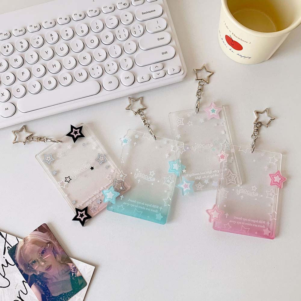 Transparent Star Student Card Cover With Keychain ID Card Holders Idol Card