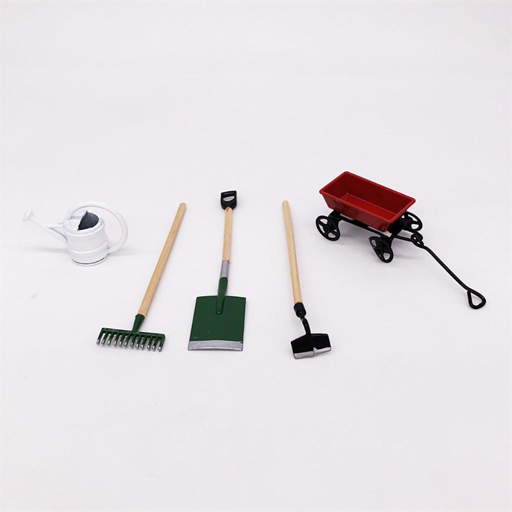 (H0826)Миниатюрный кукольный домик 1/12, набор садового оборудования, инструменты, лейка, красная тележка