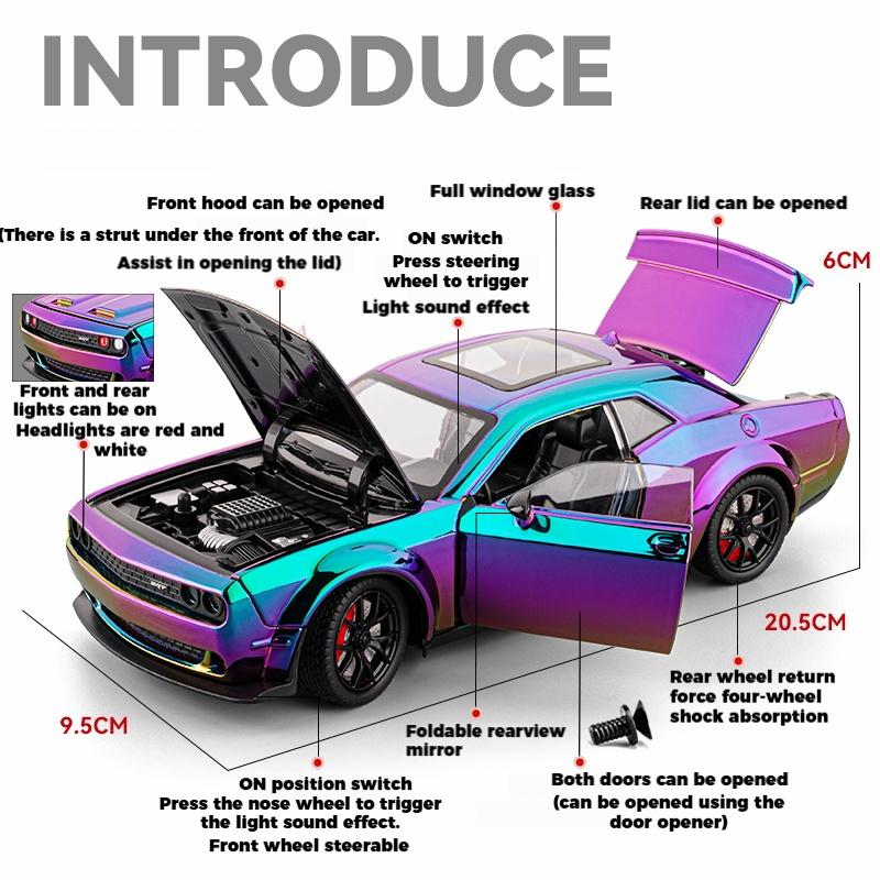 1:24 Dodge Challenger SRT Hellcat Redeye Гальваническое покрытие Спортивный автомобиль Сплав Литье под давлением Модель автомобиля Коллекция Хобби Украшения Дисплей