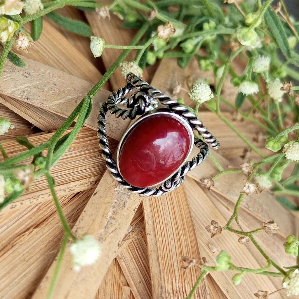 Ювелирное кольцо с регулируемым кольцом из стерлингового серебра 925 пробы с красной яшмой NST-J2H20074