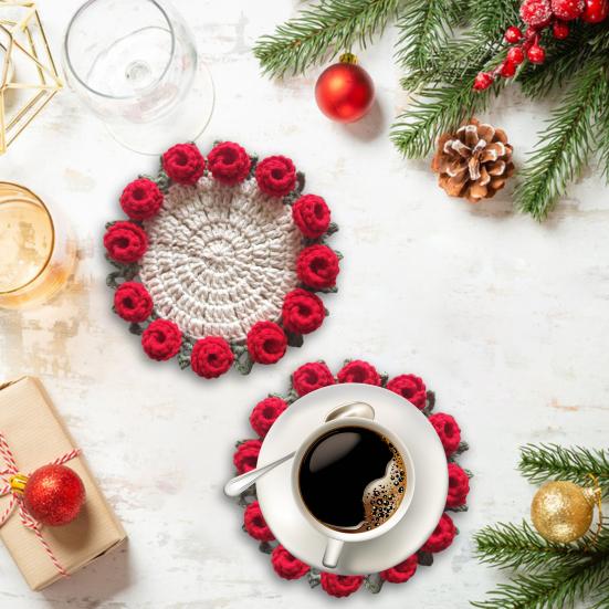 Подставка под стакан с розой ручной работы, вязаная крючком, цветочный букет, вязаные подставки, цветочный коврик для чашки, букет, подарок, декор для журнального столика