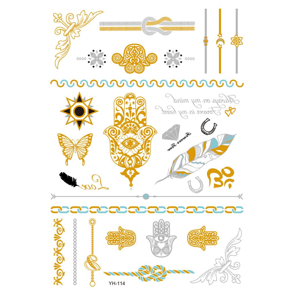 Metallic Gold Butterfly Tattoo Silver Waterproof Temporary Tattoos Stickers On The Body Women Men Boho Resort Style