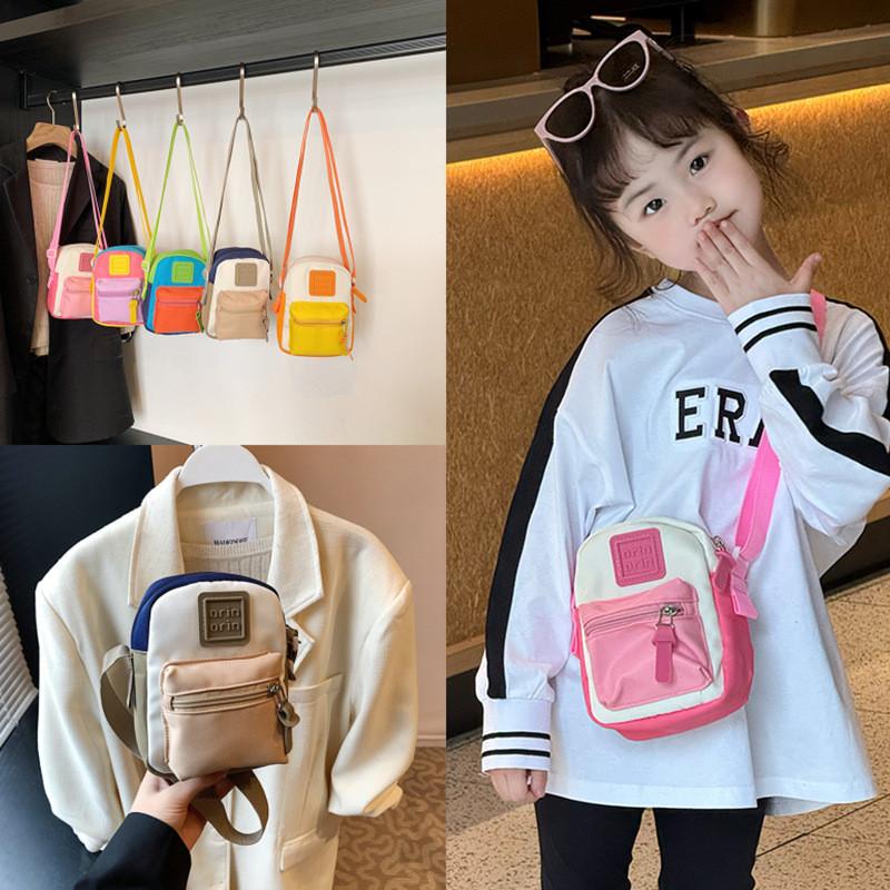 Color Block Canvas Shoulder Bag With Suture Design Messenger Bag For Child Daily