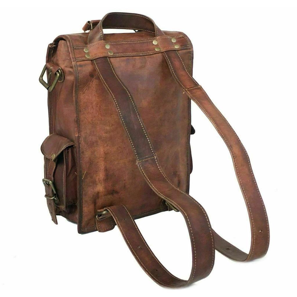Leather Goat Backpack Bag Rucksack Vintage Genuine Travel Brown Laptop New Men's